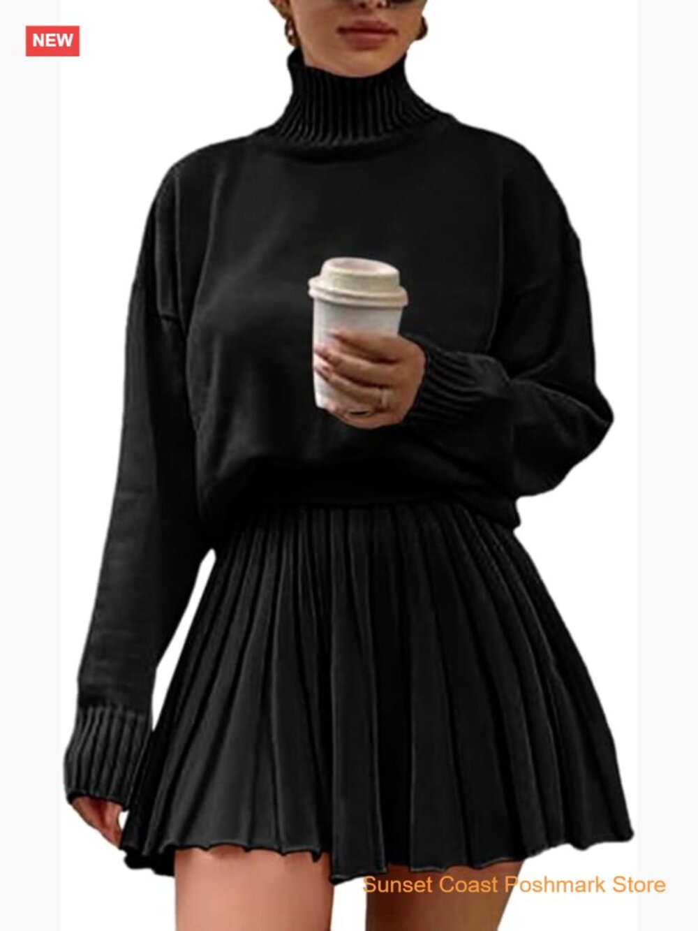 Women's 2 Piece Outfits Turtleneck Long Sleeve Oversized Pullover Sweater and